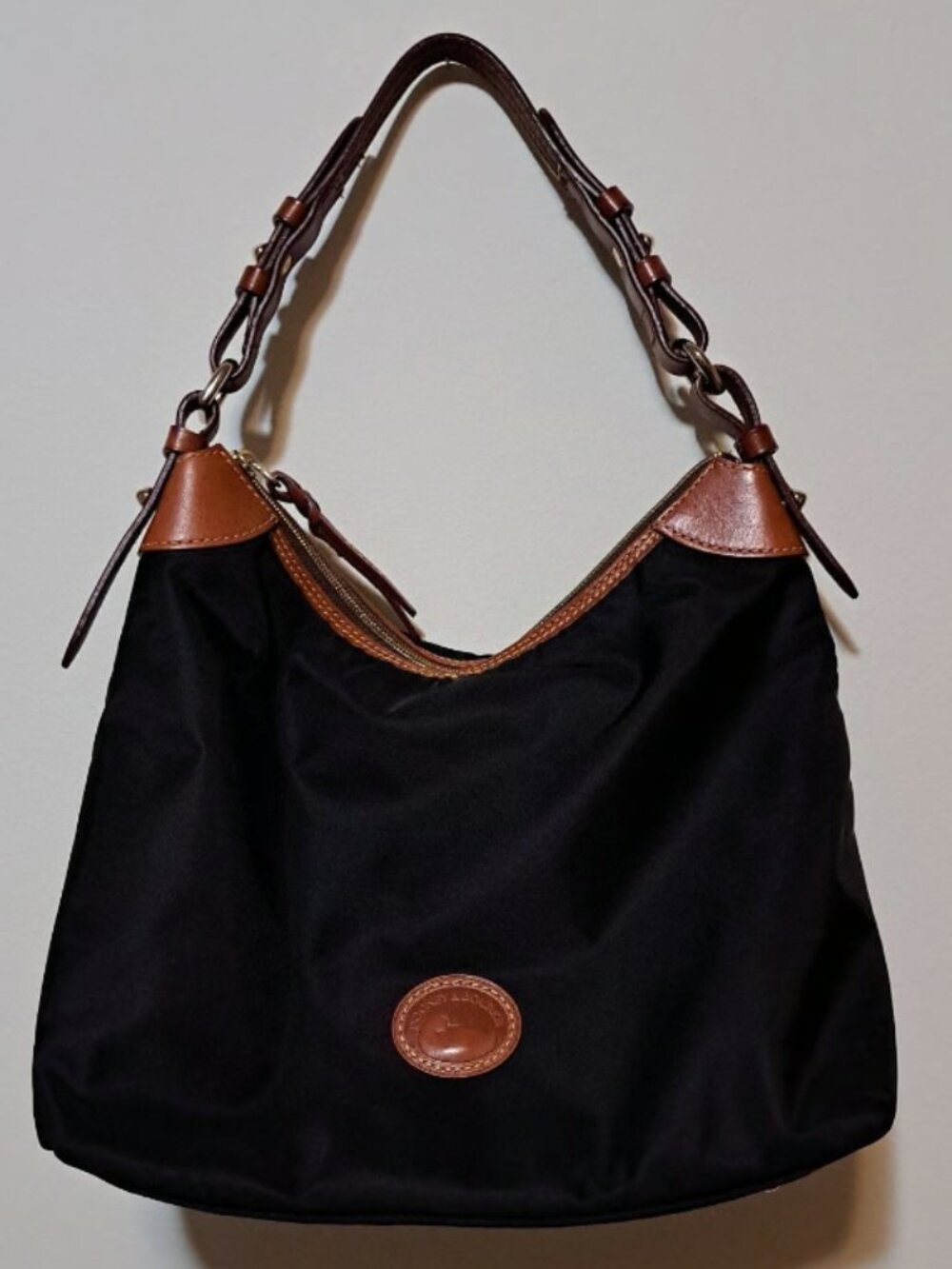 Dooney & Bourke Black Canvas Shoulder Bag With Adjustable Leather Strap